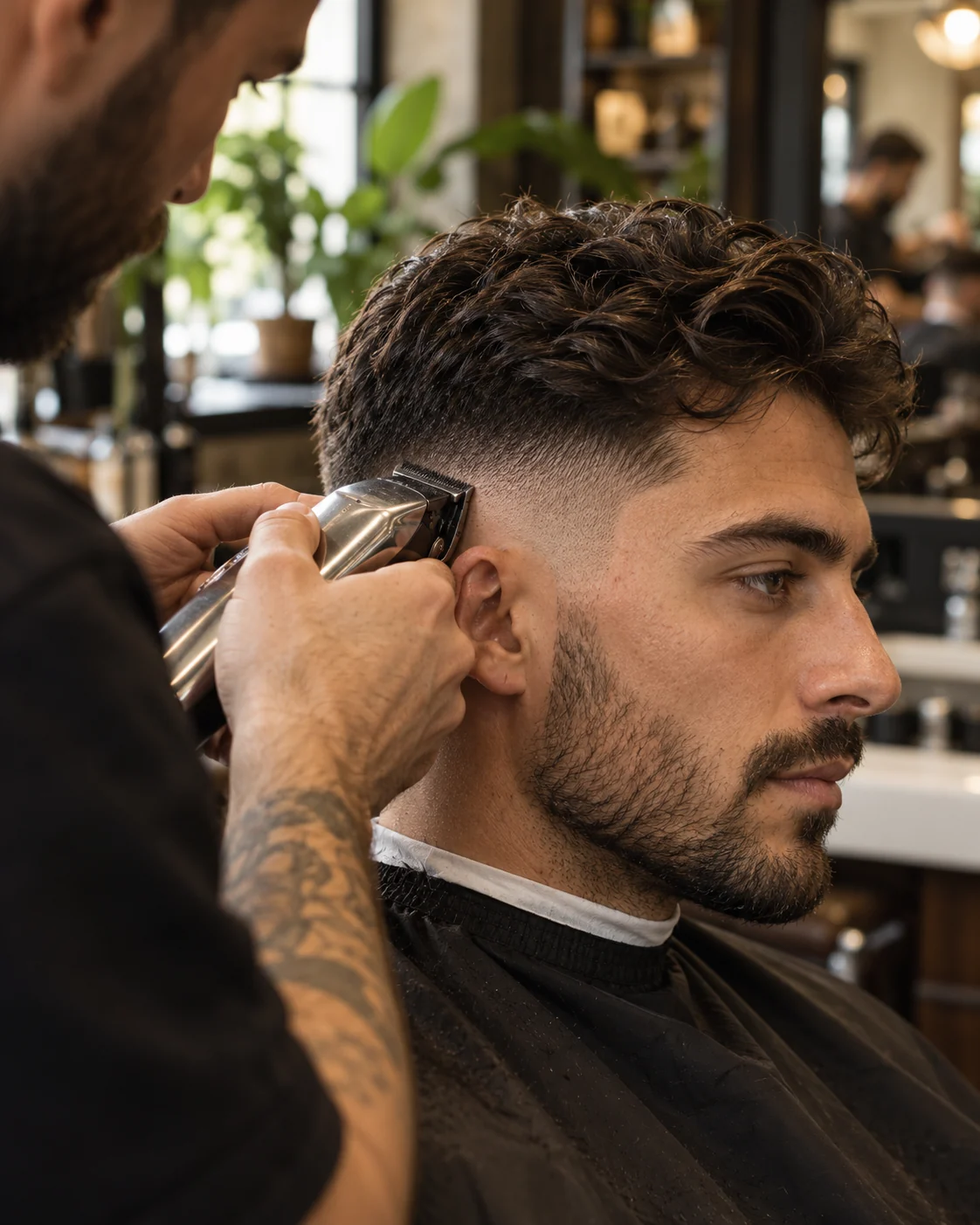 Barbero trabajando un degradado preciso