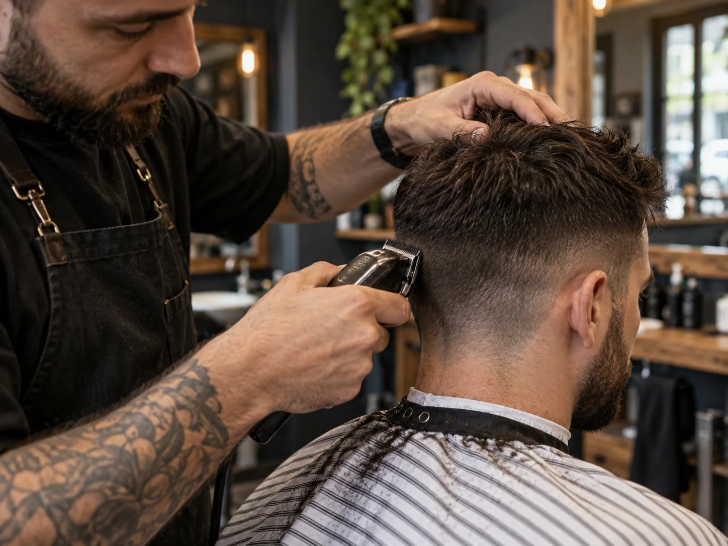 Barbero haciendo el primer pase de un corte degradado